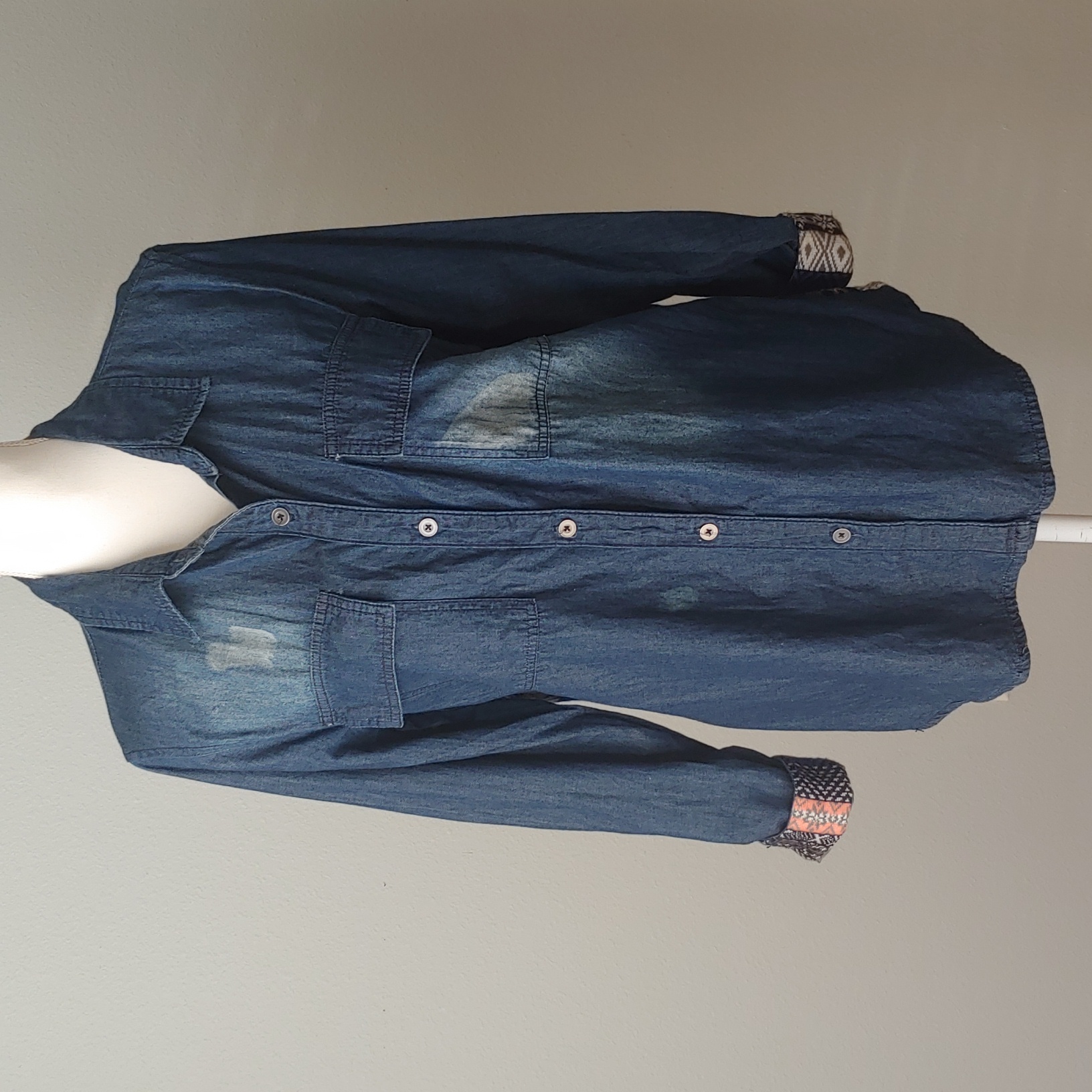Denim Patchwork Button Down Shirt